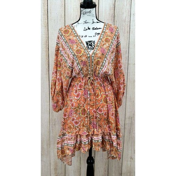 Umgee Dresses & Skirts - Umgee Size Small Tangerine Orange Floral Print Hi Low‎ Midi Dress Boho Beach NWT
